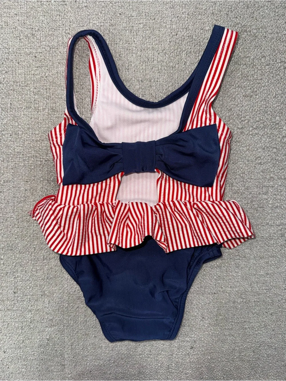 Cat & Jack Red & Navy Striped Peplum One-Piece Swimsuit